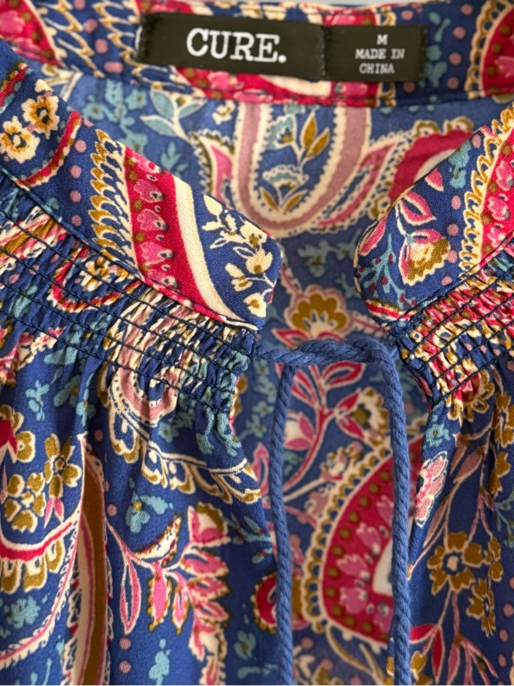 Cure Blue Paisley Tie-Front Blouse - Picture 4 of 6